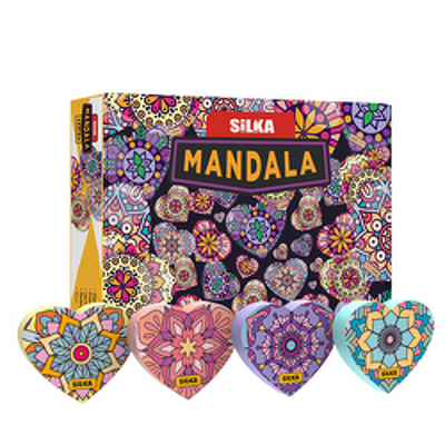 Cutie cu radiere pt creion, nu lasa reziduuri, 36buc/cutie, SILKA Mandala-forma inima, asortate