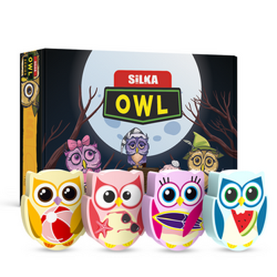 Cutie cu radiere pt creion, nu lasa reziduuri, 36buc/cutie, SILKA Owl-forma bufnita, design asortat
