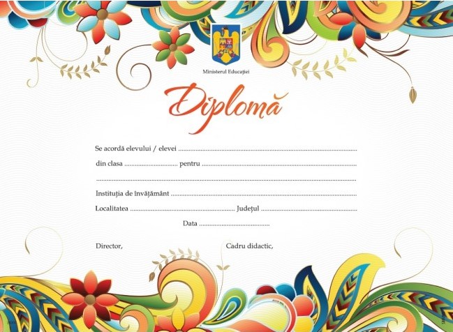 Diploma de absolvire cu model fori multicolore