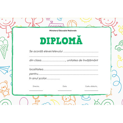 Diploma scolara pentru anul 2025 - Format A4 (model imagine desene)