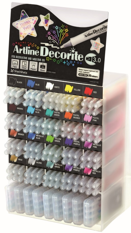 Display Artline Decorite 3mm, 20 cul x 6 buc   9set x 4 buc/display - diverse culori