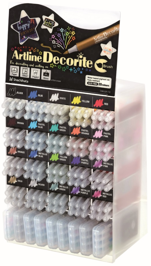 Display Artline Decorite Brush type, 20 cul x 6 buc   9set x 4 buc/display - diverse culori