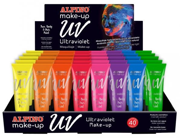 Display machiaj, 40 tub x 10ml/display, Alpino Make-Up UV - 8 culori ultraviolete