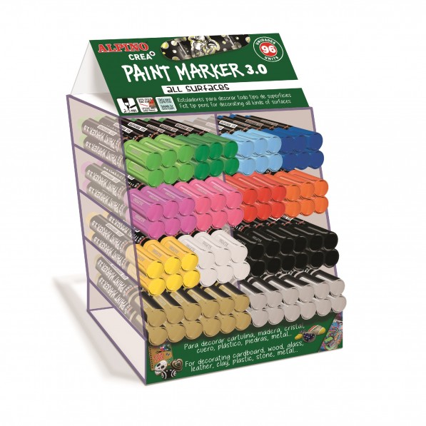 Display markere cu vopsea, pe baza de apa, 96 buc/display, Alpino