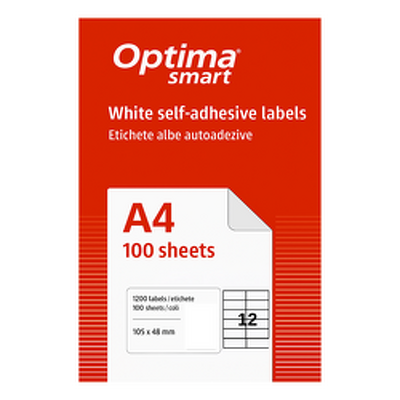 Etichete albe autoadezive 12/A4, 105 x 48 mm, 100 coli/top, Optima Smart