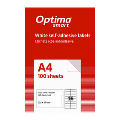 Etichete albe autoadezive 16/A4, 105 x 37 mm, 100 coli/top, Optima Smart