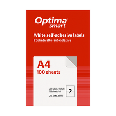 Etichete albe autoadezive 2/A4, 210 x 148.5 mm, 100 coli/top, Optima Smart