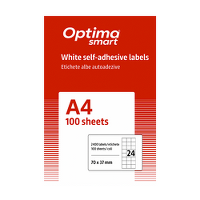 Etichete albe autoadezive 24/A4, 70 x 37 mm, 100 coli/top, Optima Smart