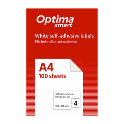 Etichete albe autoadezive 4/A4, 105 x 148.5 mm, 100 coli/top, Optima Smart