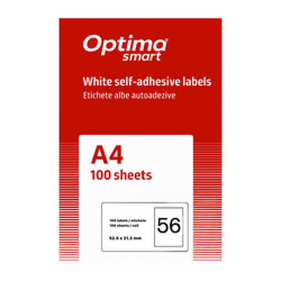 Etichete albe autoadezive 56/A4, 52.5 x 21.2 mm, 100 coli/top, Optima Smart