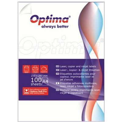 Etichete albe autoadezive   8/A4, 99,1 x 67,7 mm, 100 coli/top, Optima - colturi rotunjite