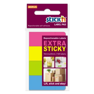 Etichete autoadezive 18 x 44 mm, 4 x 120 etichete/set Stickn Extra sticky label - neon asortate