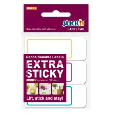 Etichete autoadezive 25 x 65 mm, 3 x 90 etichete/set Stickn Extra sticky label - albe- chenar color