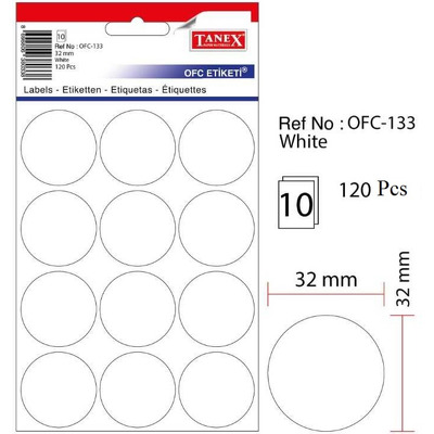 Etichete autoadezive albe, D32 mm, 120 buc/set, Tanex