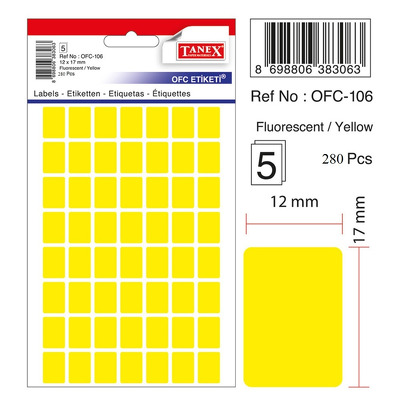 Etichete autoadezive color, 12 x 17 mm, 280 buc/set, Tanex - galben fluorescent