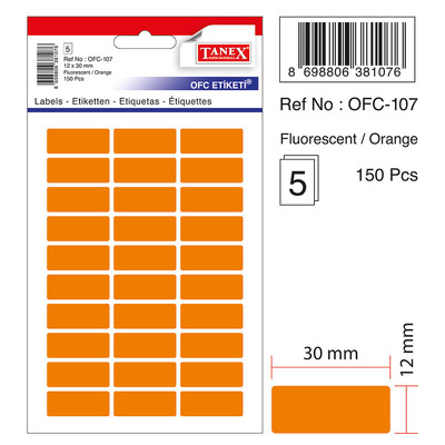 Etichete autoadezive color, 12 x 30 mm, 150 buc/set, Tanex - orange fluorescent