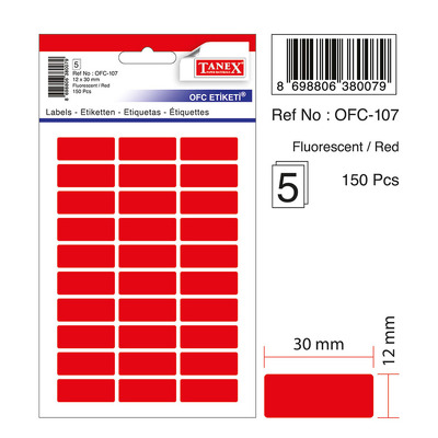 Etichete autoadezive color, 12 x 30 mm, 150 buc/set, Tanex - rosu fluorescent