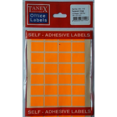 Etichete autoadezive color, 16 x 22 mm, 320 buc/set, Tanex - orange fluorescent