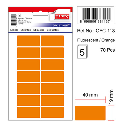 Etichete autoadezive color, 19 x 40 mm, 70 buc/set, Tanex - orange fluorescent