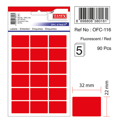 Etichete autoadezive color, 22 x 32 mm, 90 buc/set, Tanex - rosu fluorescent