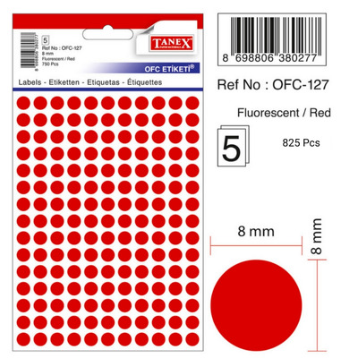 Etichete autoadezive color, D 8 mm, 750 buc/set - rosu