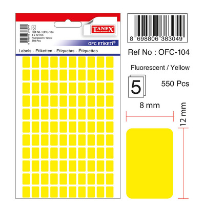 Etichete autoadezive color - galben fluorescent, 8 x 12 mm, 550 buc/set, Tanex