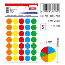 Etichete autoadezive color mix - culori asortate, D19 mm, 175 buc/set, Tanex