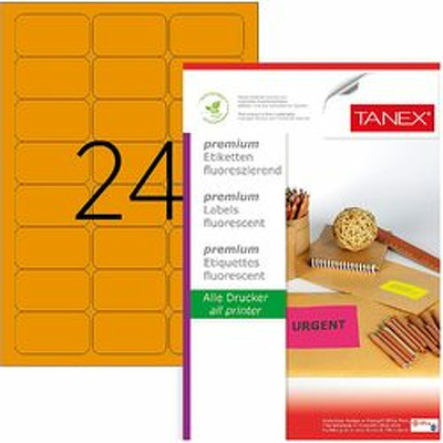 Etichete color autoadezive, 24/A4, 64 x 34mm, 25 coli/top, orange fluorescent