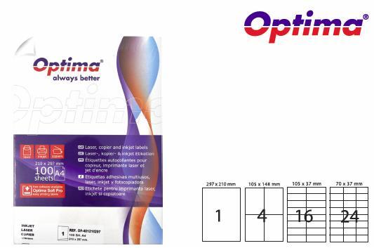 Etichete color autoadezive 24/A4, 70 x 37 mm, 100 coli/top, Optima - galben