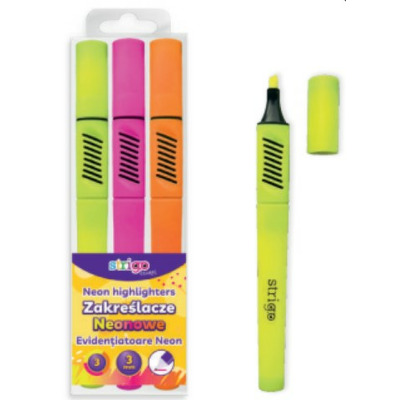 Evidentiatoare triunghiulare, neon, 3 culori, 3mm, varf tesit