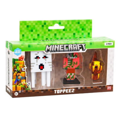 Figureine Minecraft 3D Toppeez, 3 bucati. Ghost - Zombie Piglin - Blaze
