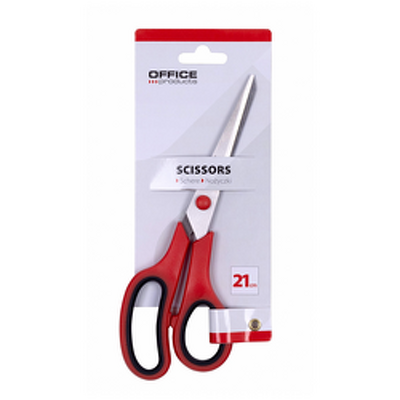 Foarfeca otel ergonomica, 21cm, rubber grip, Office Products - maner rosu/negru