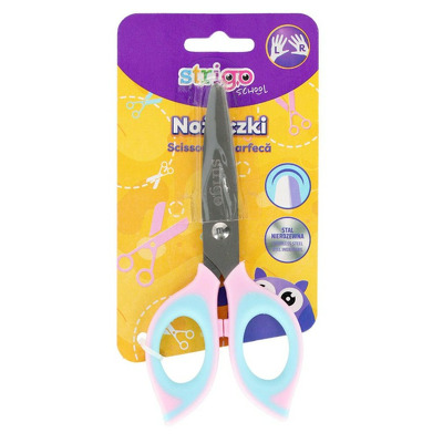 Foarfeca scolara cu varf rotunjit din otel inoxidabil, grip cauciucat roz