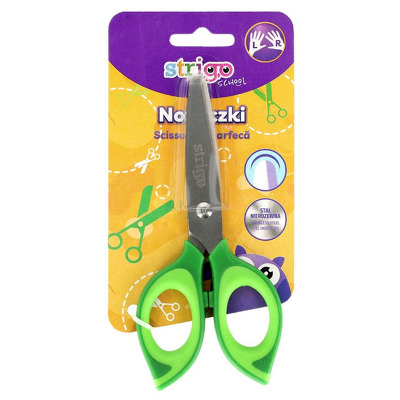 Foarfeca scolara Strigo, varf rotunjit, otel inoxidabil, grip cauciucat, verde