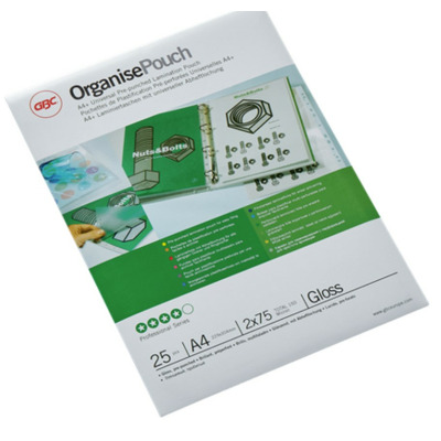 Folie laminare GBC, la cald, pre-perforata, A4 , 75 microni, 25 buc/set
