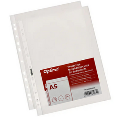 Folie protectie pentru documente A5, 50 microni, 100 folii/set, Optima Classic - cristal