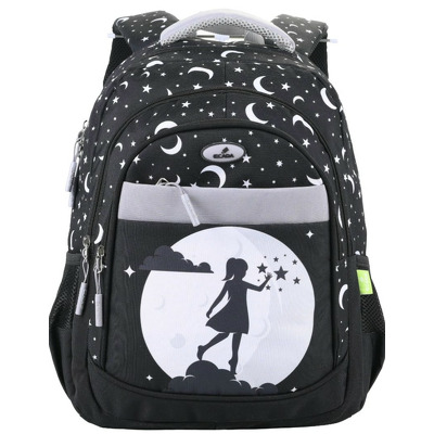 Ghiozdan scolar 46 cm, model negru cu imprimeu luna