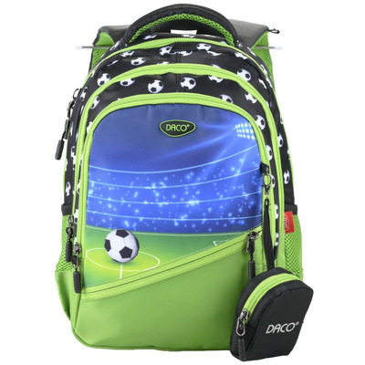 Ghiozdan scolar negru/verde cu 4 compartimente, 38 cm