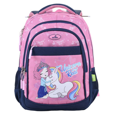 Ghiozdan scolari cu 4 compartimente roz/albastru inchis, 41 cm