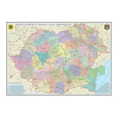 Harta administrativa. Harta de contur, Romania si Republica Moldova, fara sipci. Dimensiuni 600x470 mm