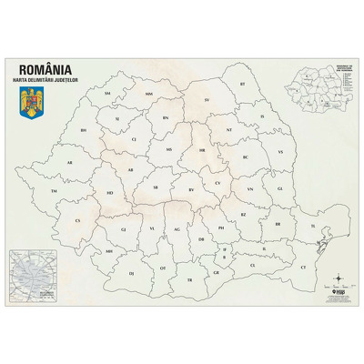 Harta de perete Romania cu delimitarea judetelor. Dimensiune 200x140cm, cu sipci din lemn