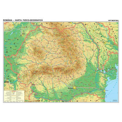 Harta de perete, Romania Fizico-Geografica. Dimensiune 100x70cm, cu sipci din lemn