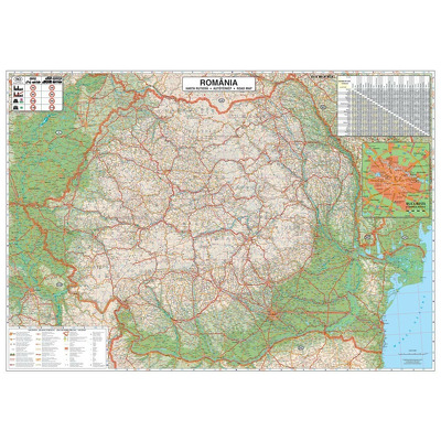 Harta de perete Romania Rutiera. Dimensiune 100x70cm, cu sipci din plastic
