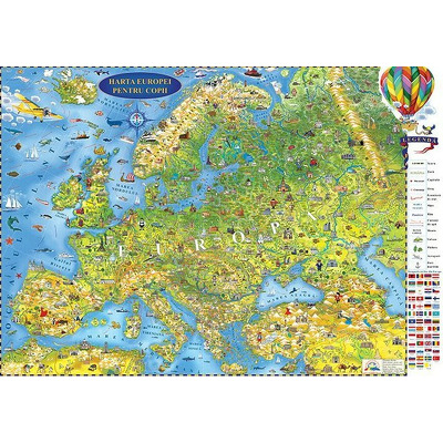 Harta Europei pentru copii din panza cauciucata. Proiectie Mercator, dimensiuni 3500x2400mm