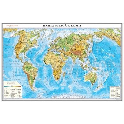 Harta fizica a lumii 1000x700mm, fara sipci