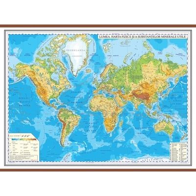 Harta fizica a lumii 1600x1200 mm - Cu sipci din MDF