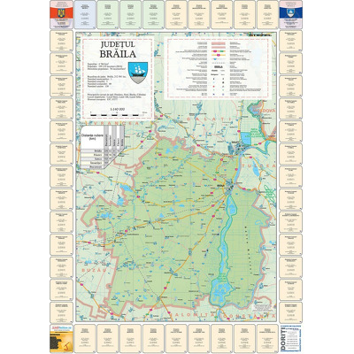 Harta judetului Braila cu primarii. Dimensiune 88x122cm