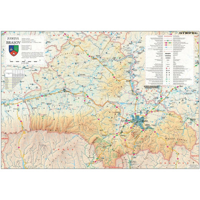 Harta judetului Brasov. Dimensiune 100x70cm, cu sipci din lemn