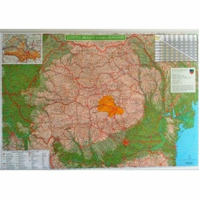 Harta judetului Brasov pe harta Romaniei. Dimensiune 100x70cm