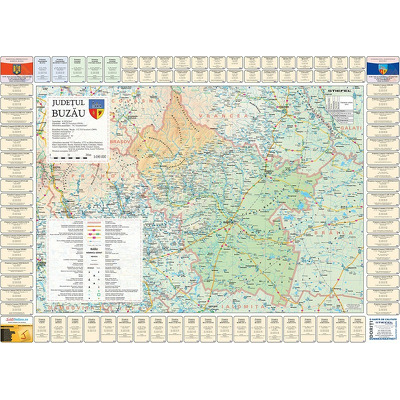 Harta judetului Buzau cu primarii. Dimensiune 122x88cm